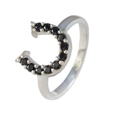 Liyana silver ring featuring a black gemstone statement ring design with open horseshoe shape
